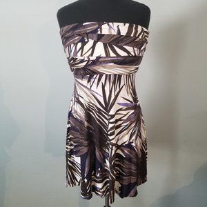 Tropical print strapless dress